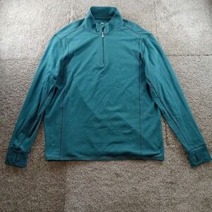 Tommy Bahama Shirt Mens Large Teal Green Heather 1/4 Zip Island‎ Zone Thumbholes